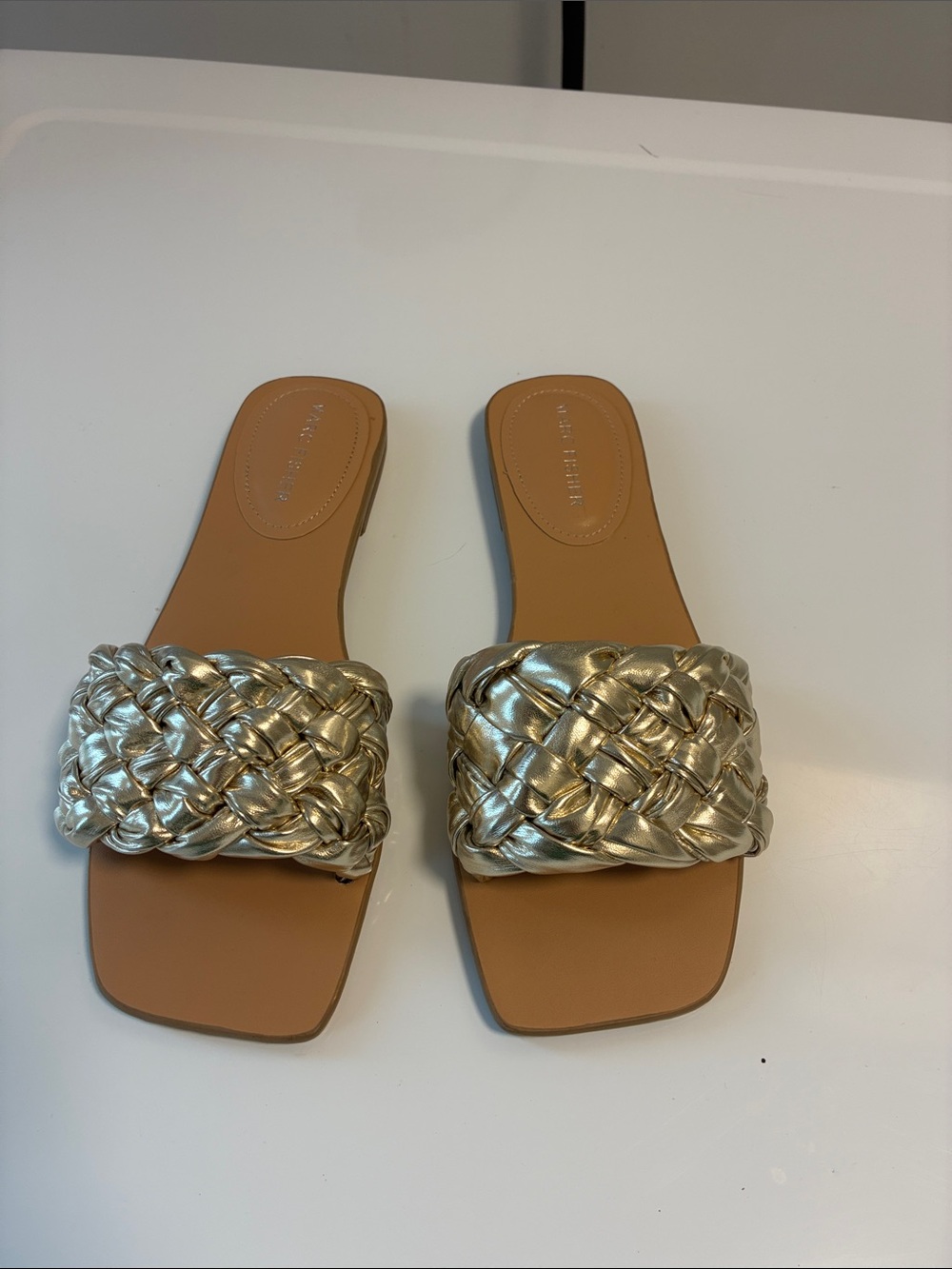 MARK FISHER Woven Metallic Slide Sandals - Gold SIZE 7 M